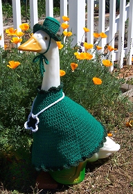 March Goose: Woolease green, green heather, and white / California Poppies
